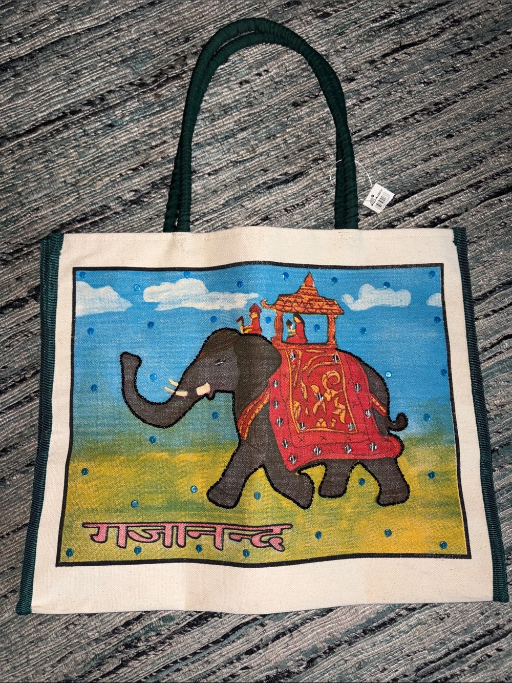 Vintage World Market Canvas Tote Bag Elephant Ganesh Yoga Sequins NEW WITH TAG